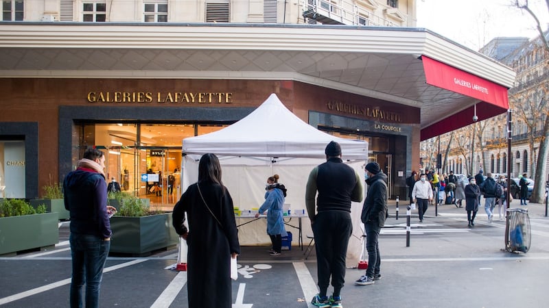 A pop-up Covid-19 testing facility in Paris. Macron is a fervent proponent of vaccination. Photograph: Nathan Laine/Bloomberg