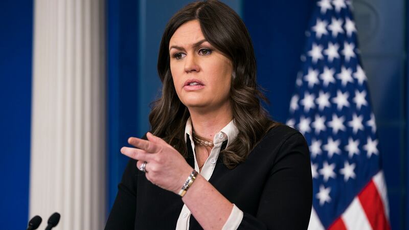 White House press secretary Sarah Huckabee Sanders answers questions about the White House issuing fake news awards. Photograph: EPA