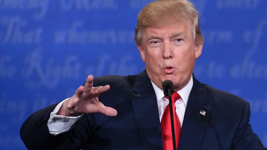US Republican presidential candidate Donald Trump speaks during the final presidential debate at the Thomas & Mack Center on the campus of the University of Las Vegas. Photograph: Saul Loeb/AFP/Getty Images