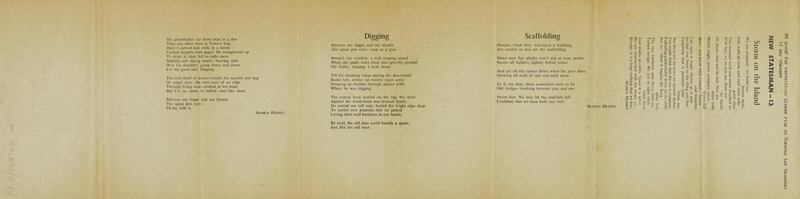 Seamus Heaney: galley proofs for Digging, among other poems, which appears in Death of a Naturalist. Courtesy National Library of Ireland