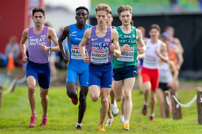 Ireland’s Nick Griggs on his way to winning silver at the European Cross Country Championships in Turkey last December, where he first became aware there was an issue with his knee.
Photograph: Morgan Treacy/Inpho