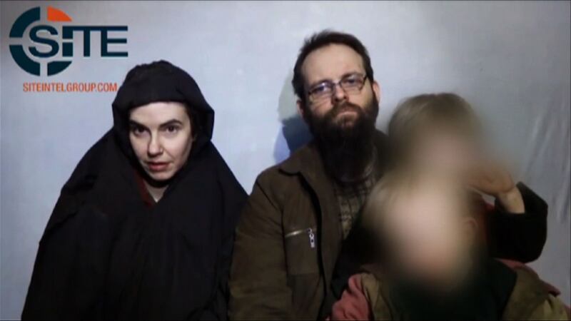 A still image from a video in December 2016 showing hostages  Caitlan Coleman and her husband Joshua Boyle holding their children in an undisclosed location. Photograph: AFP/Getty Images