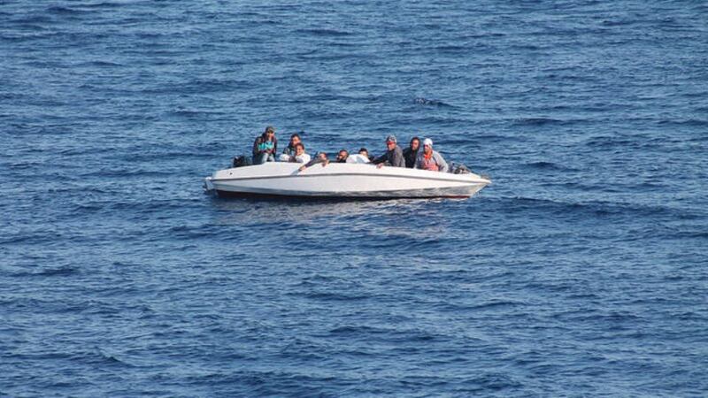 A migrant boat in the Mediterranean. Crew from the LÉ Eithne responded to a distress call from the vessel earlier today. Photograph: Irish Defence Forces/Flickr
