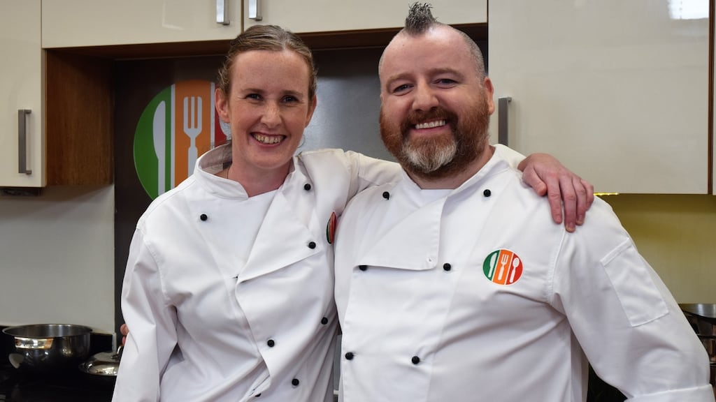 First into the Healthy Appetite test kitchen are chefs Kate Lawlor of The Oyster Tavern in Cork, and Gary O’Hanlon, culinary director at BaxterStorey