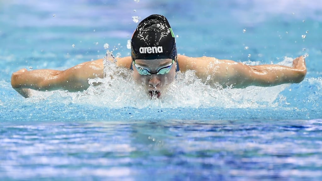 Ireland’s Ellen Walshe in action during the mixed 4x100 medley relay heats at the 2020 LEN European Aquatics Championships at the Duna Arena in Budapest. Photograph: Andrea Staccioli/Inpho