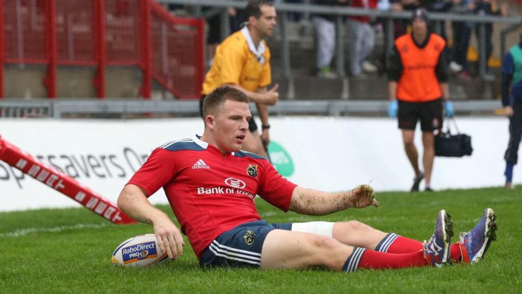 Munster’s Andrew Conway will make his first competitive start for the province against Zebre. Photograph: Billy Stickland/Inpho