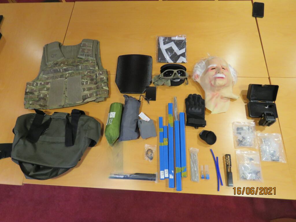 Some of the array of materials seized from Mark Wolf when gardaí raided his hostel room in Dublin's Gardiner Street.