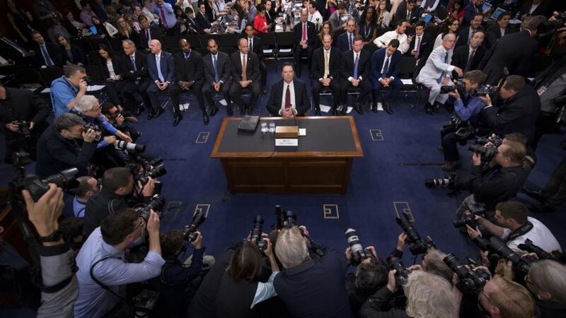 A Higher Loyalty: James Comey’s book fleshes out the testimony he gave before the intelligence committee of the United States Senate in June 2017. Photograph: Doug Mills/New York Times