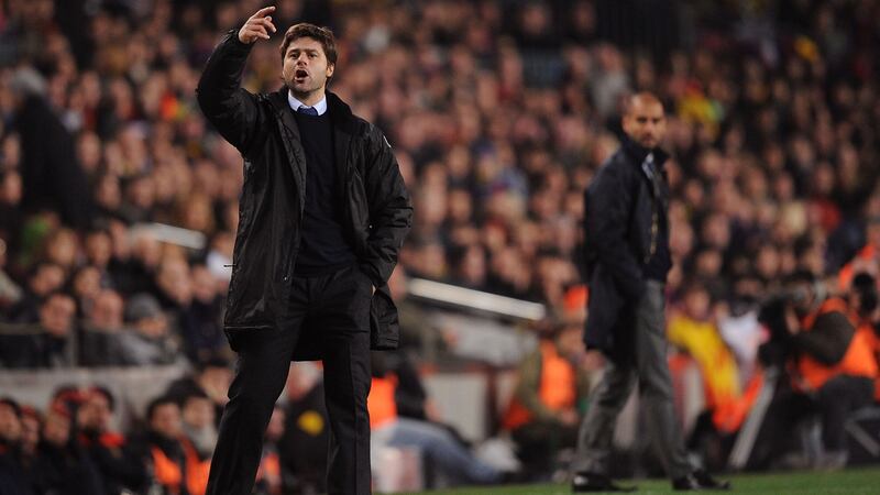 Pochettino during his timke as Espanyol manager against Pep Guardiola’s Barcelona in 2009. Photo: Denis Doyle/Getty Images