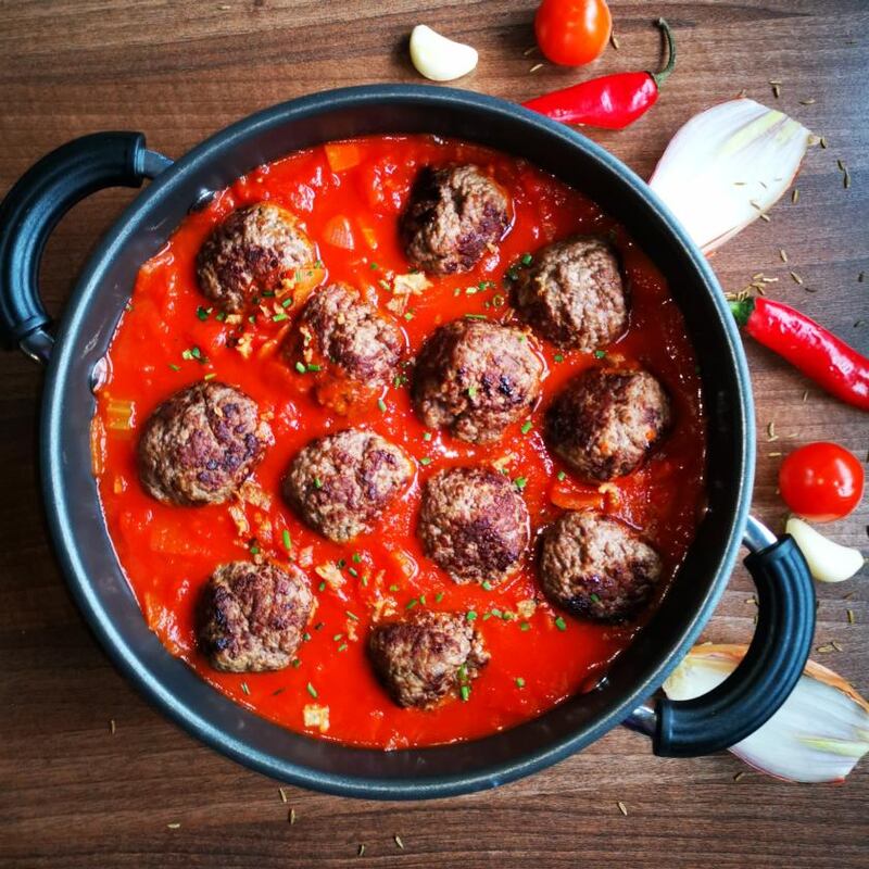 Castlemine lamb meatballs with tomato and chilli butter sauce