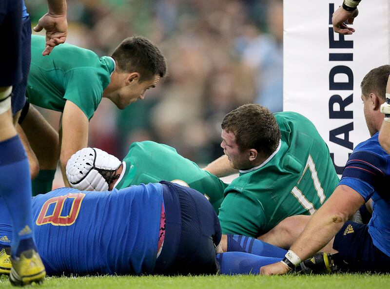Conor Murray picks the ball up to score Ireland's second try against France at the 2015 World Cup. Photograph: Dan Sheridan/Inpho