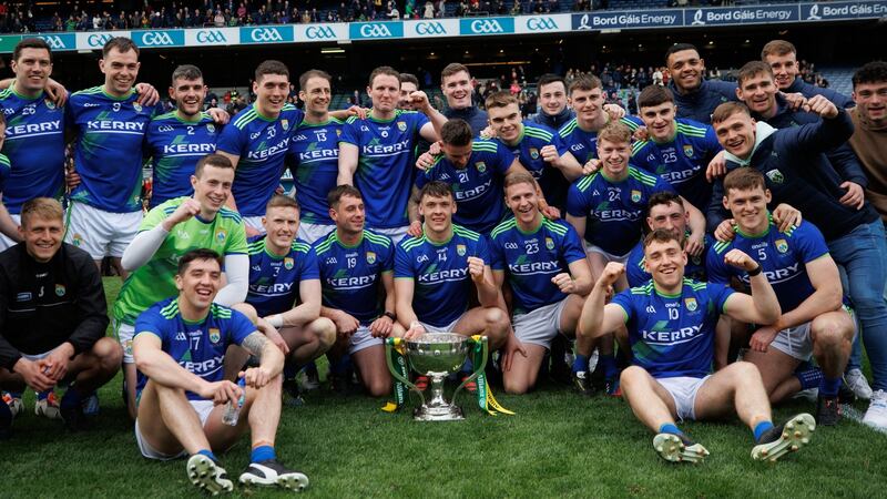 Kerry celebrate their Allianz Football League Division One Final win over Mayo at Croke Park. Photograph: James Crombie/Inpho