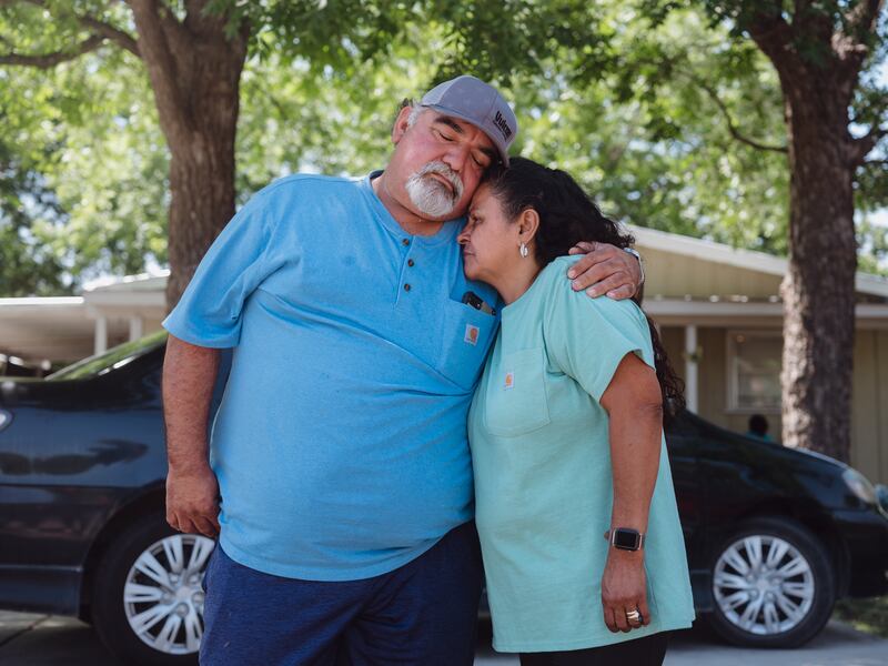 Amelia and Leonard Sandoval, who’s grandson Xavier James Lopez, 10, was killed in the shooting at Robb Elementary School, in Uvalde, Texas, in May 2022. Photograph: Christopher Lee/The New York Times
