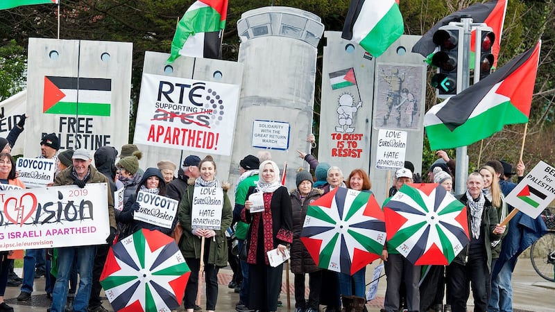 The Musicians’ Union of Ireland and the Ireland-Palestine Solidarity Campaign call for RTÉ to boycott the Eurovision song contest in Israel. Photograph: Dave Meehan