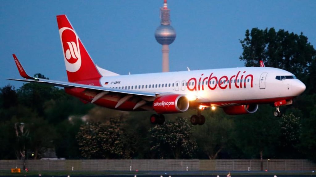 An aircraft operated by Air Berlin landing at Berlin’s Tegel airport