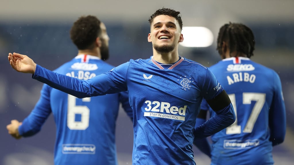 Rangers’ Ianis Hagi celebrates scoring the winner in his side’s victory over St Johnstone. Photo: Jeff Holmes/PA Wire