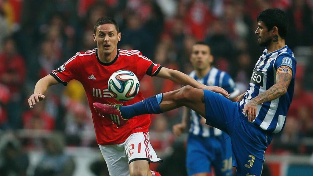 Benfica’s Nemanja Matic (left) looks to be on his way back to Chelsea. Photograph: Rafael Marchante/Reuters