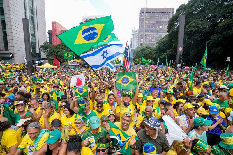 Followers of former Brazilian president Jair Bolsonaro gather to express their support in Sao Paulo. Photograph: Andre Penner/AP