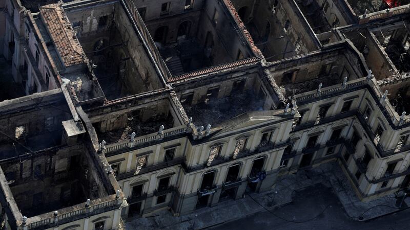 An aerial view of the National Museum of Brazil after a fire burnt it in Rio de Janeiro, Brazil September 3rd, 2018. Photograph: Ricardo Moraes/Reuters