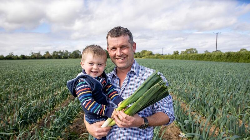 Colm and Darragh Grimes at their leek farm