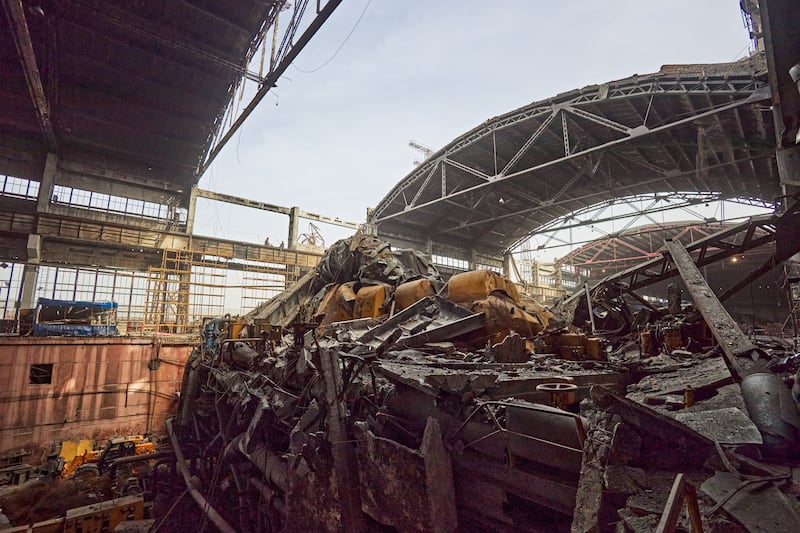 Destruction caused by Russian attacks against a DTEK power station in March 2024. Photograph: DTEK