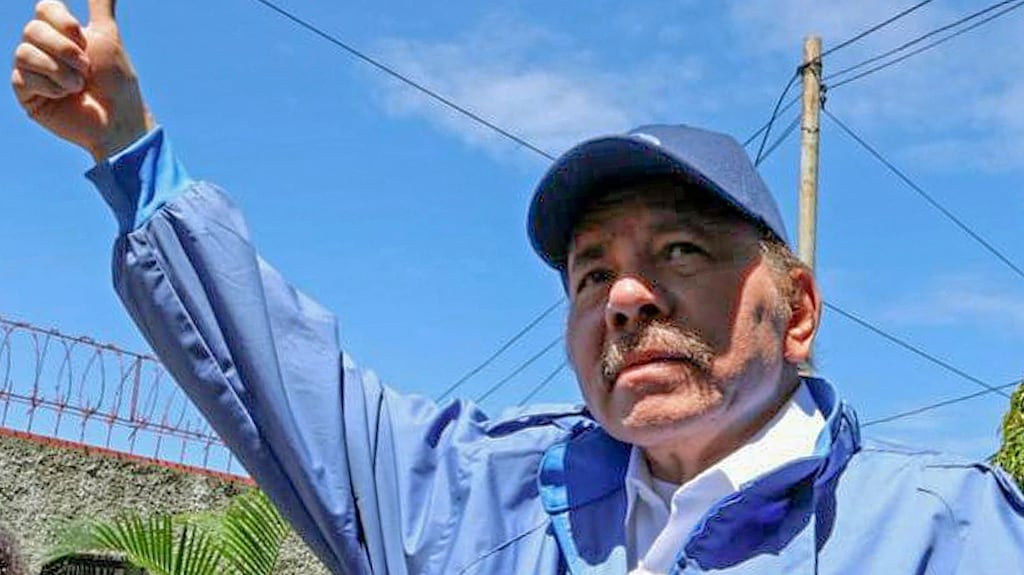 Nicaragua’s president Daniel Ortega: detained opponents and business leaders, cancelled rival parties and criminalised dissent over the course of months. Photograph: Cesar Perez/Nicaraguan Presidency/AFP via Getty Images