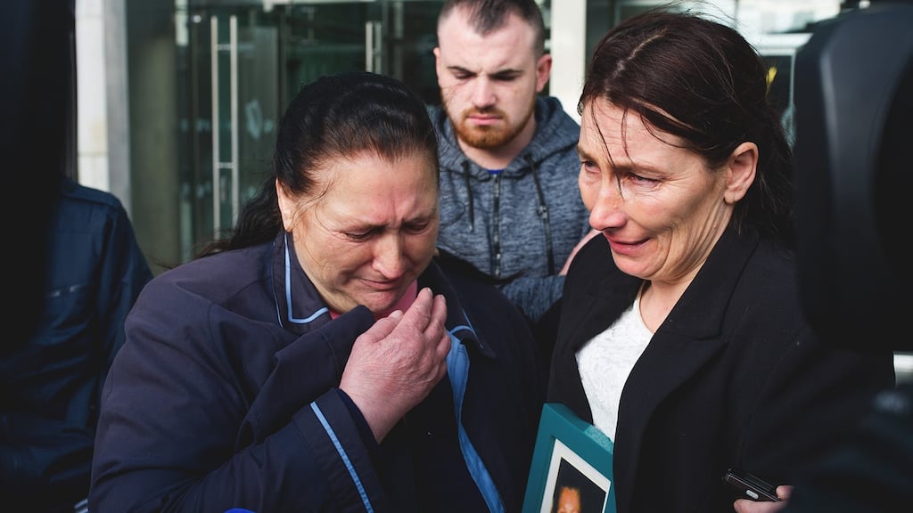 Marie Greene’s mother, Winnie Greene, her nephew Peter McDonagh, and sister, Teresa Greene, at the Central Criminal Court after Jimmy Devaney was sentenced to eight years in prison. Photograph: Collins