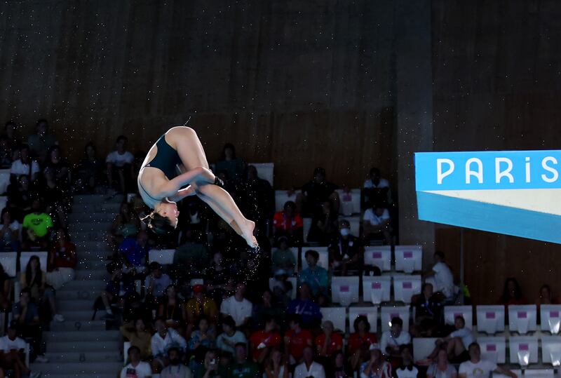 Ireland’s Ciara McGing in action during the Women's 10m Platform Preliminary. Photograph: ©INPHO/James Crombie