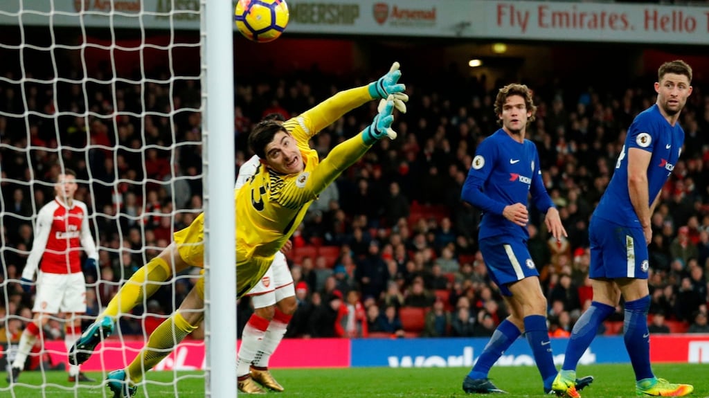 Thibaut Courtois: his agent says Chelsea’s Belgian international goalkeeper wants a move to Madrid to be near his family. Photograph: Adrian Dennis/AFP