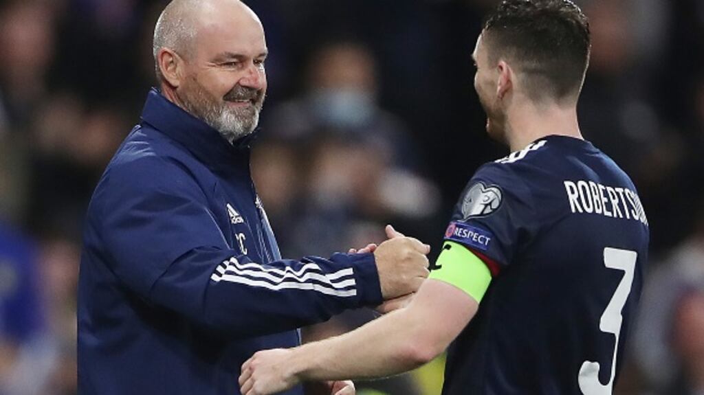 Steve Clarke’s Scotland take on the Faroe Islands on Tuesday night in the latest instalment of their World Cup qualifying campaign. Photograph: Ian MacNicol/Getty Images
