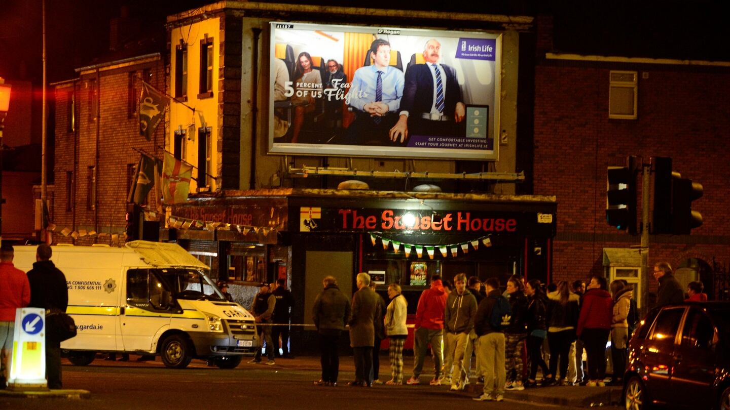 The scene outside Sunset House pub on Summerhill Parade, Dublin, where a man was shot dead on Monday night. Photograph: The Irish Times