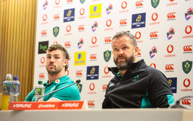 Ireland's Caelan Doris and head coach Andy Farrell. Photograph: Dan Sheridan