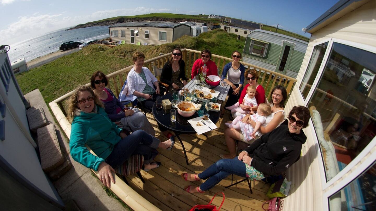 The Timshel book club at one of its summer get-togethers at White Strand, Co Clare, from left, Fiona Driscoll, Joan Feeney, Marie Connors, Emily O’Dwyer, Clara Hoyne, Erin Perkins McErlean, Roisin Conway, Brid Deely and Aislinn Ó hEocha