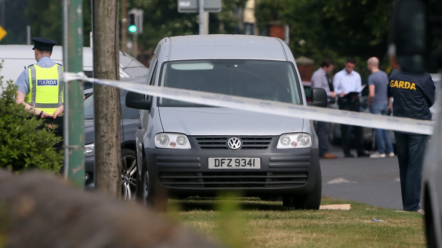 Gardaí on Pigeon House Road, Dublin where the VW Caddy van was found. Photograph: Colin Keegan/Collins