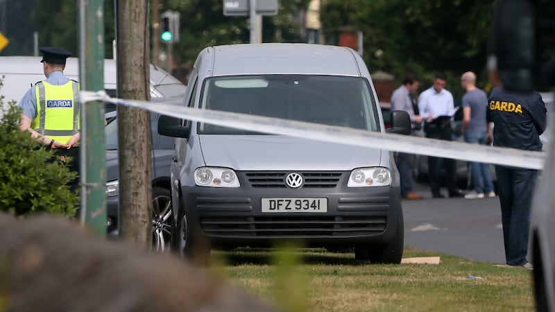 Gardaí on Pigeon House Road, Dublin where the VW Caddy van was found. Photograph: Colin Keegan/Collins