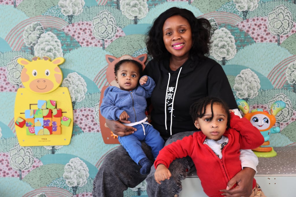 Judith Nwagazue, with her children Adriel and Elena, live in Gateway House International Protection Centre in East Wall, Dublin. Photograph: Dara Mac Dónaill