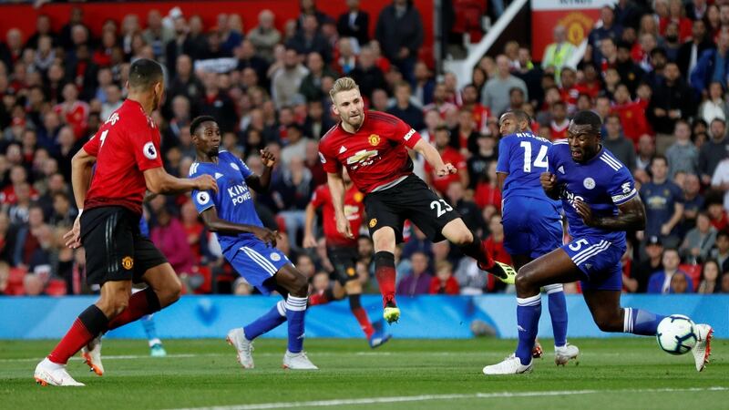 Shaw scores his first ever United goal. Photo: Darren Staples/Reuters