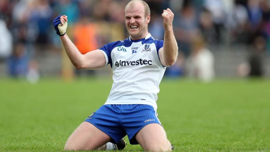 Monaghan’s Dick Clerkin shows his delight at the final whistle after victory over Cavan at Clones. Photo: Donall Farmer/Inpho
