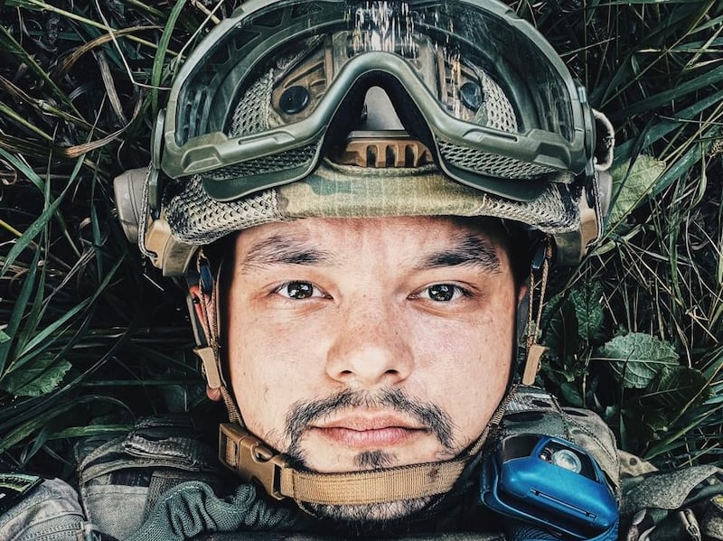 Mykyta, a photographer from Kyiv who is now a combat medic with Ukraine's volunteer Hospitallers battalion. Photograph courtesy of Mykyta