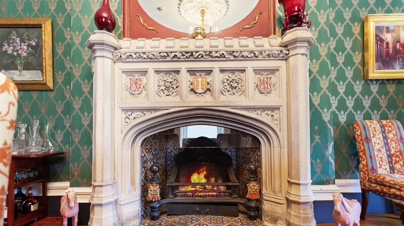 Fireplace in the dining room.