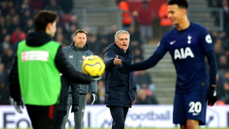 Jose Mourinho looks on during Tottenham’s clash with Southampton at St Mary’s. Photograph: Mark Kerton/PA