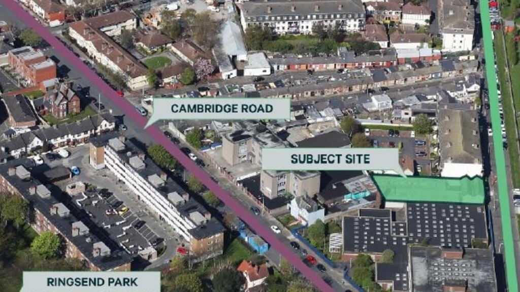 An aerial view shows the York Road site’s proximity to Dublin’s Grand Canal Dock