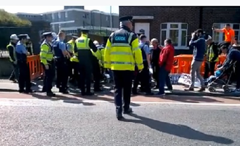 A screengrabbed image of the water protest taken from a video posted on Facebook.