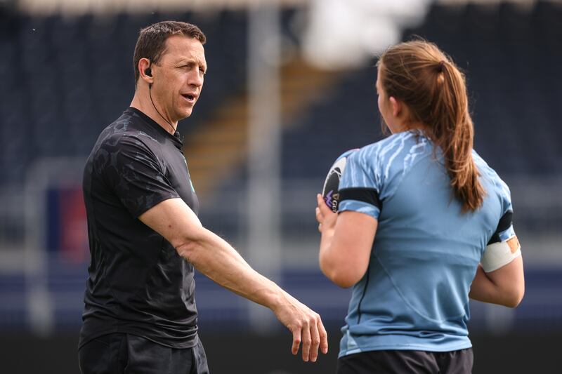 Ireland head coach Scott Bemand during the Ireland Women's Rugby captain's run at Hive Stadium, Edinburgh. Photograph: Ben Brady/Inpho