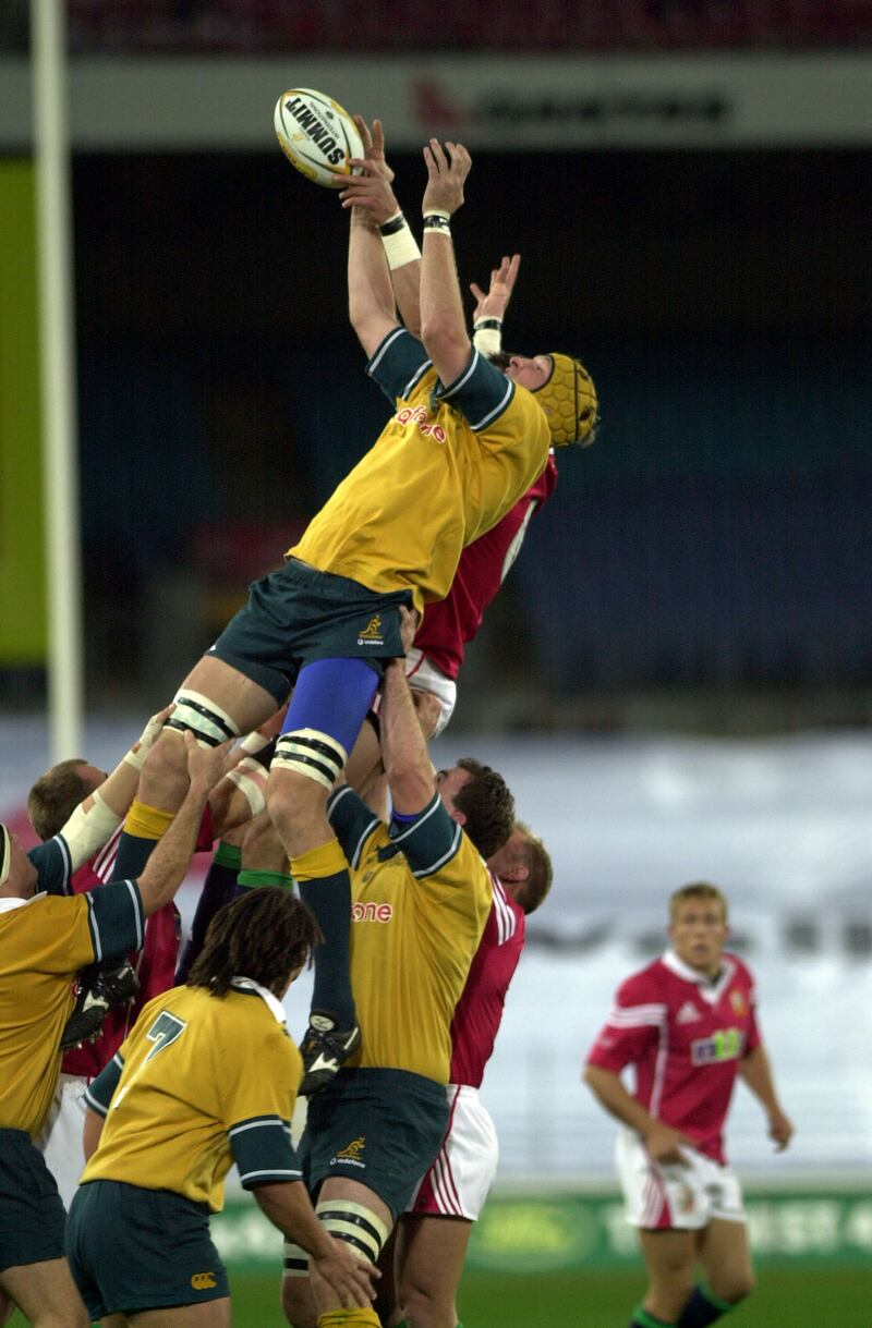 Justin Harrison steals lineout ball from Martin Cory during the third Test between Australia and the British & Irish Lions at Stadium Australia in Sydney. Photograph: Ross Land/Getty Images