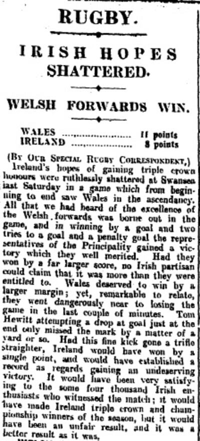 The match report in The Irish Times. Photo: The Irish Times archives