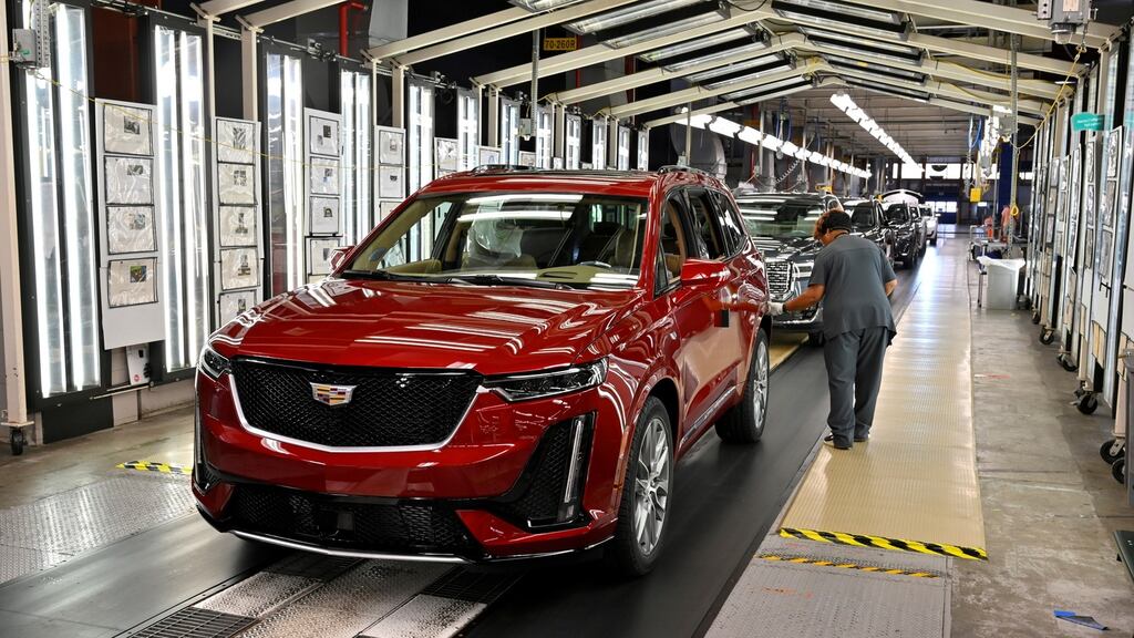 Vehicles are ready to leave the assembly line at the General Motors (GM) manufacturing plant in Spring Hill, Tennessee.