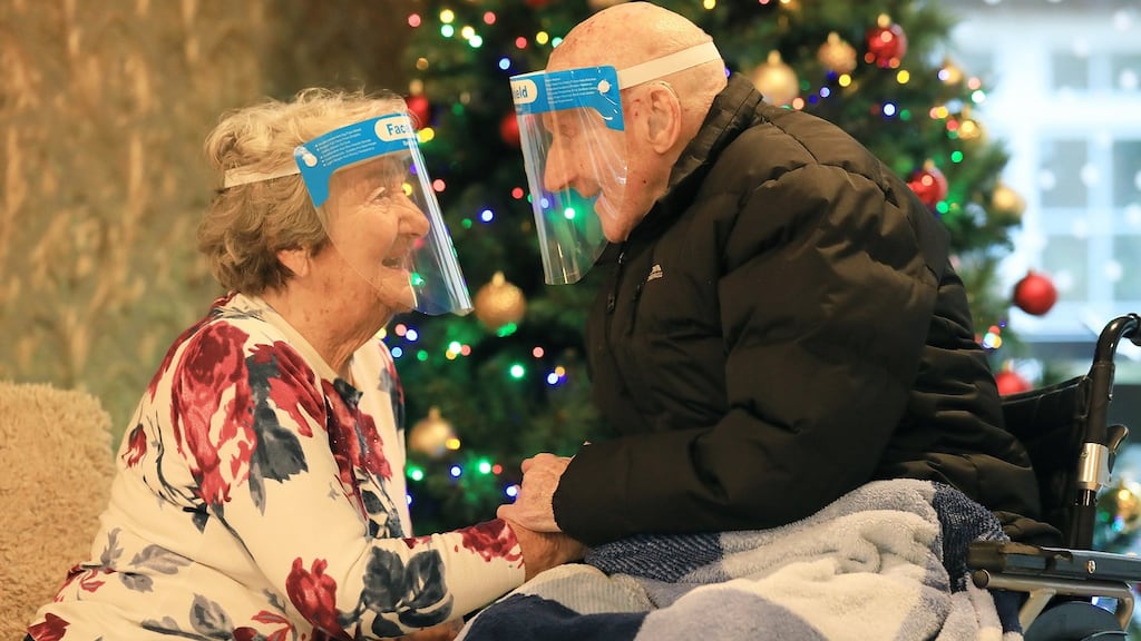 Eddie Burtenshaw (98), a resident of the Hamilton Park nursing home in Balbriggan, was reunited with his wife Gladys (93) on Saturday. Photograph: Julien Behal Photography