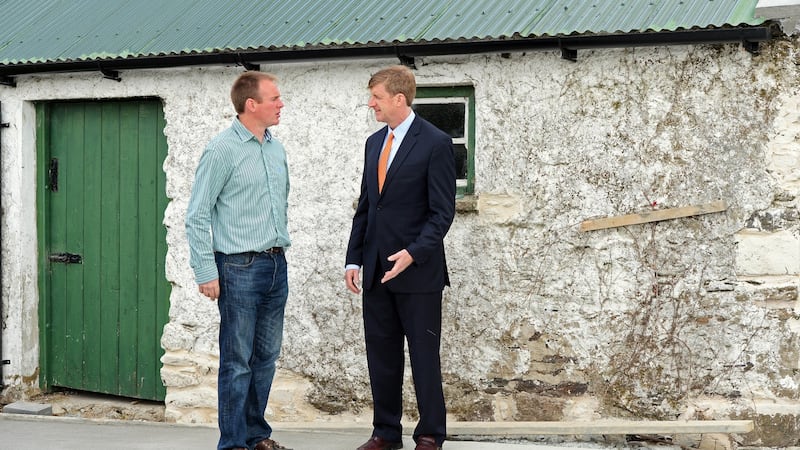 Patrick Kennedy (right), son of Ted Kennedy, and Patrick Grennan, third cousin of President John F Kennedy, outside the original farm house where the president’s great-grandfather Patrick Kennedy was born, Dunganstown, New Ross, Co Wexford. Photograph: Eric Luke