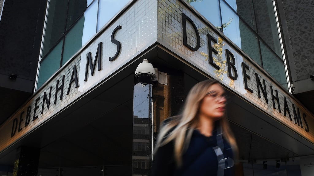 Debenhams shares sank 21 per cent in London, their biggest ever one-day fall, after a Drapers report said some high street suppliers have stopped working with the department store chain.